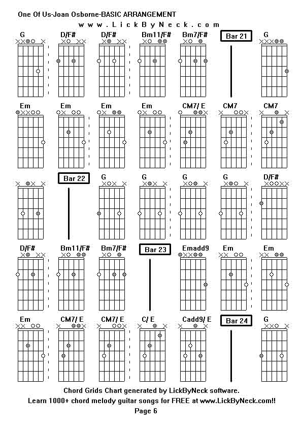 Chord Grids Chart of chord melody fingerstyle guitar song-One Of Us-Joan Osborne-BASIC ARRANGEMENT,generated by LickByNeck software.